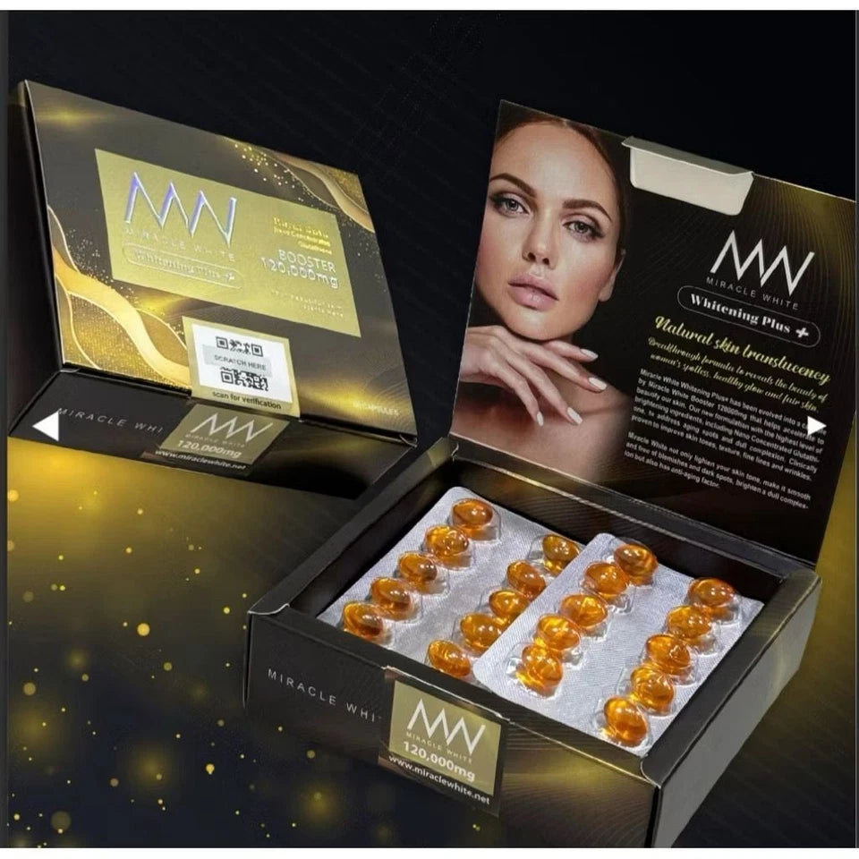Miracle White 120,000mg Booster Whitening Plus+ 60 Capsules nano Glutathione