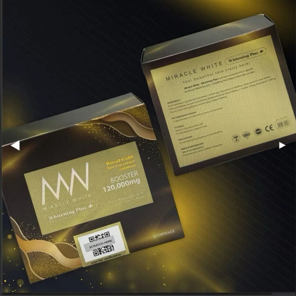 Miracle White 120,000mg Booster Whitening Plus+ 60 Capsules nano Glutathione